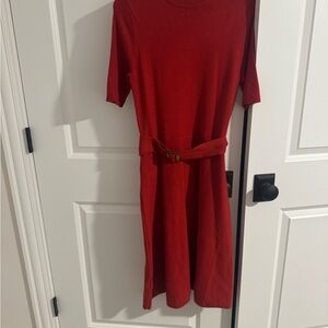 LOFT Red Midi Dress with Buckle Belt